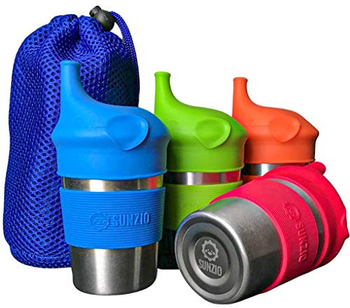SunZio Schnabelbecher aus Edelstahl, auslaufsicher, für Kleinkinder und Kinder, mit Silikon-Deckel, 284 ml, 4 Stück
