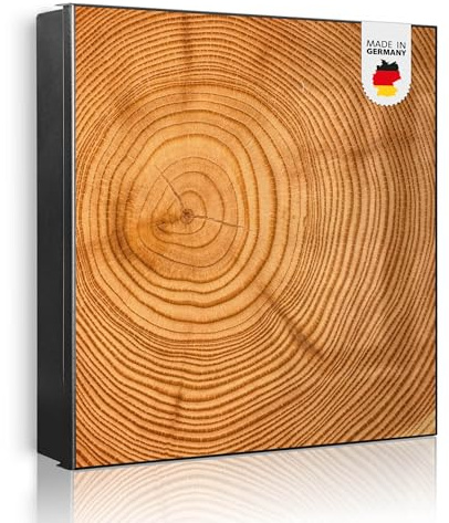banjado Großer Schlüsselkasten Metall - Schlüsselbox 30x30cm beschreibbarer mit 32 Haken - Schlüsselkasten modern für Schlüsselaufbewahrung - Korpus Schwarz Scharnier Links - Motiv Baumstamm