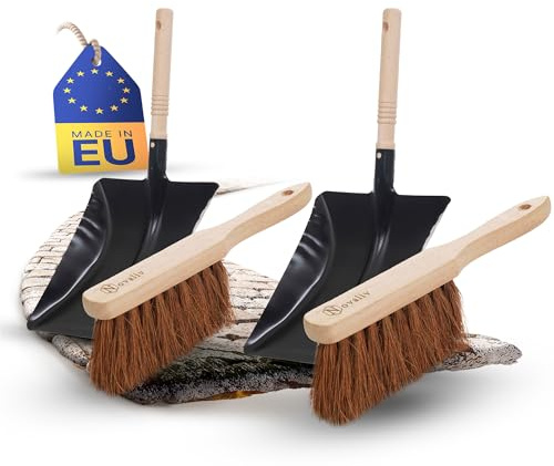 Novaliv 3X Kehrblech Set KOKOSBORSTEN Handfeger Kehrblechgarnitur Metall Schwarz lackiert Kehrblechbesen weiche Borsten Handbesen Kokosfaser Handkehrset Kehrblechset Kehrschaufel Feger und Kehrblech