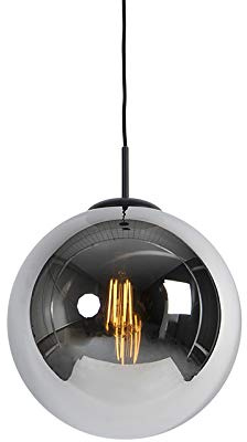 Qazqa Art Deco Pendelleuchte, Pendellampe - Pallon - Schwarz mit Rauchglas, 30cm, Ideal als Wohnzimmerlampe