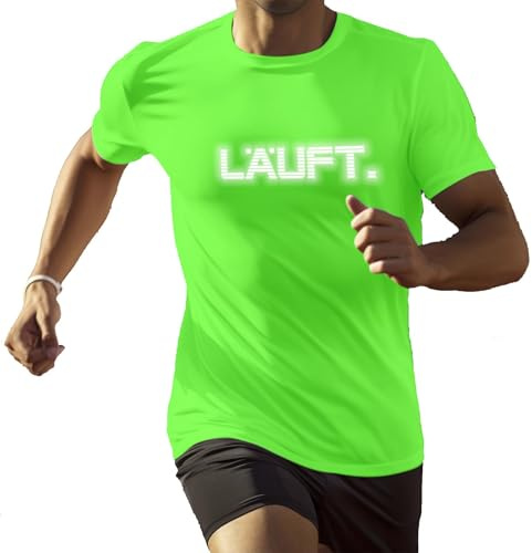 Roughtex Herren Laufshirt mit reflektierendem Print „läuft“ – atmungsaktives Funktionsshirt für Jogging, Training & Freizeit – Regular Fit Neongrün M