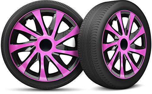 Radkappen 14 Zoll Radzierblenden 4er Set passend für alle Stahlfelgen - Einstellbarer Sicherungsring - Schwarz Rosa Pink