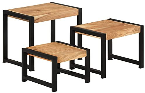 vidaXL Satztisch 3-TLG. Beistelltisch Couchtisch Sofatisch Wohnzimmertisch Kaffeetisch Teetisch Tisch Massivholz Stahl Vintage-Charme