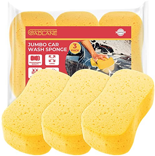 GADLANE Jumbo Car Wash Sponges 3 Pack - Super Absorbent Car Sponge Set for Car Exterior & Window Washing - Non-Scratch Large Sponges Microfibre Mesh Cleaning Sponge - Pack Of 3