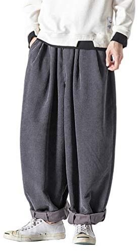 HAORUN Pantalon baggy en velours côtelé pour homme - Pantalon de kung fu ample décontracté - Bas Hip Hop - Gris, gris, Taille M