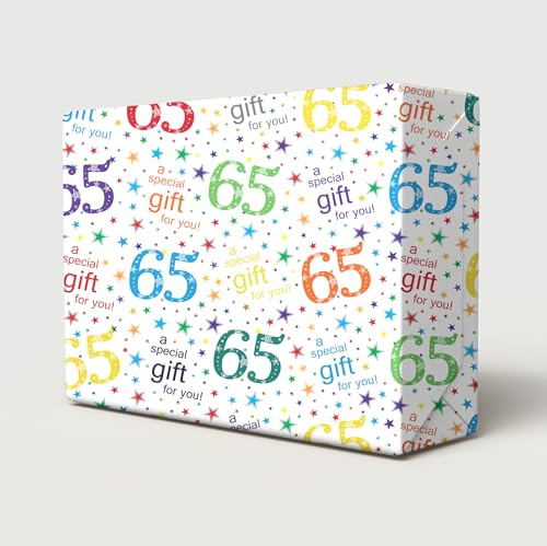 2 Bögen + 2 Geschenkanhänger Geschenkpapier zum 65. Geburtstag Weiß Mehrfarbig Geschenkpapier zum 65. Geburtstag Männlich/Weiblich/Unisex Weiß Mehrfarbig (PA)