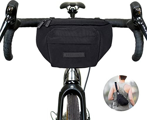 Bomence kleine Fahrrad Lenkertasche Hüfttasche 2-in-1, Gürteltasche, Bauchtasche, Fahrradlenkertasche, Fahrradtasche vorne (Schwarz)