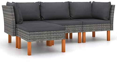 Gecheer 4-TLG. Lounge Gartenmöbel Set Balkon Sofa Rattan Gartensofa 3-Sitzer Balkonmöbel Balkonlounge Outdoor Sitzbank Gartenlounge Terrassenmöbel Loungemöbel