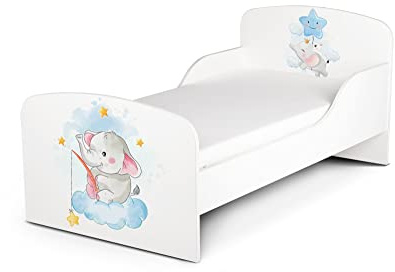 leomark Cama Infantil Completa de Madera Blanca 140x70 cm Bebé Elefante