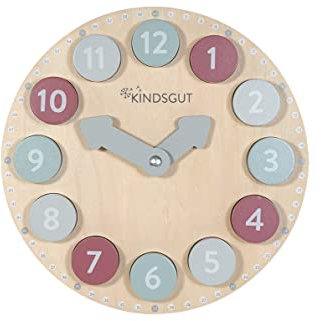Kindsgut Lernuhr, Lernspielzeug aus Holz für Kinder, Unisex, Zahlen 1-12 und 13-24, spielerisch Lernen, hochwertige Qualität, dezente Farben und Schlichtes Design