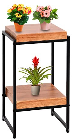 Mendler Blumentisch HWC-K71 MVG MDF Metall - naturfarben, 61cm | Blumenregal, Beistelltisch, Pflanzregal