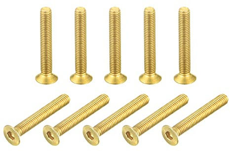 sourcing map 12pcs Tête Plate Douille Bouchon Vis M3-0.5x20mm Laiton | Intérieur Hex Embout Fixations Boulons