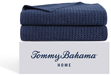 Tommy Bahama badlakanset mycket absorberande bomull badrumsdekor, låg ludd och blekningsbeständig, 2 delar, norra Stilla havet mörkblå