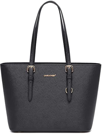 David Jones - Borsa Tote Shopper Capacità Media Donna - Borsa a Spalla Lavoro Manico Lungo PU Pelle - Borse a Mano A4 - Shopping Bag Sacchetto Ufficio Scuola Viaggio Città Quotidiana - Nero