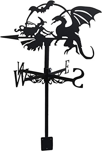 Veleta Metal Veleta para Jardín Retro Techo Veleta Bruja Jardín Veleta Retro Dragón Veleta para Decoración Exterior Patio Jardín Sorcière Dragón (Normal S