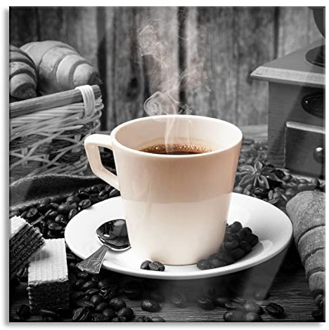 Pixxprint Glasbild, Wandbild auf Echtglas, frisch aufgebrühter Kaffee, 50x50 cm, inkl. Aufhängung und Abstandshalter