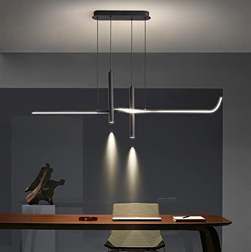 Dimmable LED schwarz Pendelleuchte Esstisch Hängelampe Mit Fernbedienung Esszimmer Hängeleuchte Esszimmerlampe Pendellampe Höhenverstellbar Kronleuchter für Schlafzimmer Küche Büro (Schwarz, L80cm)