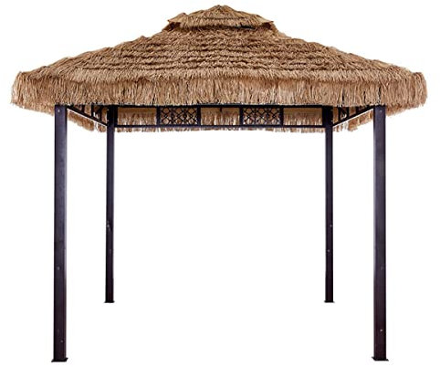 HJDSUDU Gartenpavillon Im Freien, Strohimitat-Hardtop-Pavillon, Robuster Doppeldach-Sonnenschutz, Pavillon-Überdachungszelt Für Terrasse, Garten, Hinterhof,3 * 6m