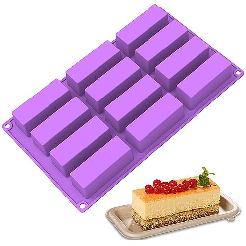 Silicone Rectangle Molds - 12 Cavity Rectangular Cake Mould for Baking Bread, Brownie, Cheesecake, Butter Soap
