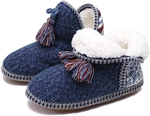 COFACE Zapatillas de casa de piel de cordero para mujer, cálidas, de felpa, para niñas, con forro mullido, pantuflas acogedoras, color negro, talla 35-36, azul oscuro, 35/36 EU