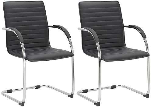 CLP 2er Set Besucherstühle Tira Kunstleder I Freischwinger Mit Gepolsterter Sitzfläche, Farbe:schwarz