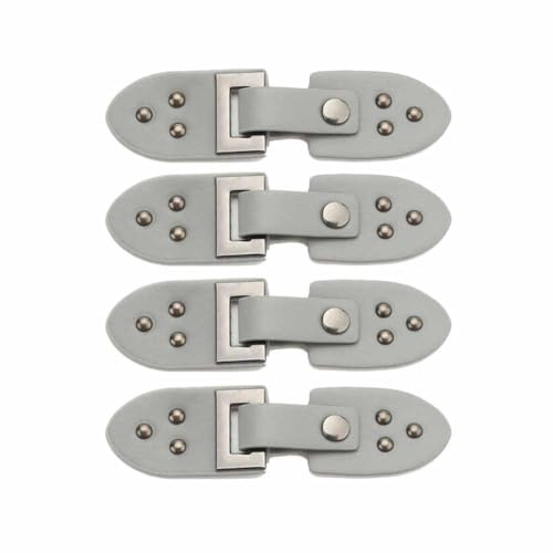 SHTGOI 4 Stück PU Leder Knebelverschlüsse mit Metal Clip Kleidung Knebelknöpfe Vintage Strickjacke Clip zum annähen Druckknöpfe Leder Tab Schnallen mit 3 Nägel für Windjacke Mantel Grau