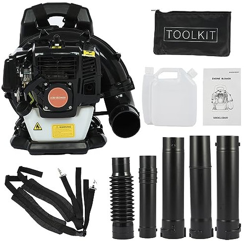 CUSROS Mochila de gasolina de 52 cc, soplador de hojas de 1.7 ph de alta potencia 550 CFM, soplador de nieve de jardín con mango de control de crucero, motor refrigerado por aire de un solo cilindro