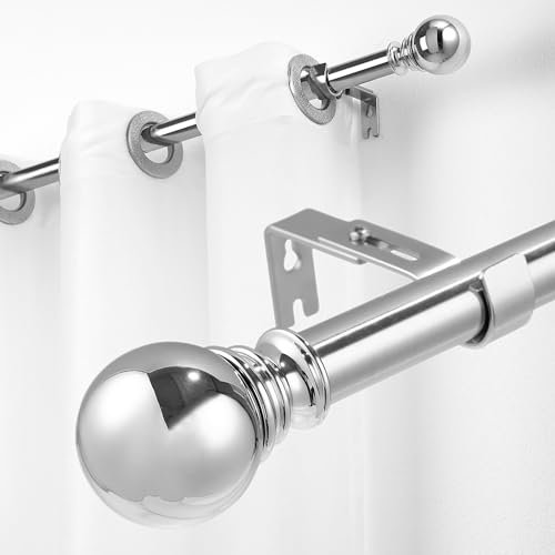 Gardinenstange Verstellbare 66-300cm, Ø25 mm Vorhangstange Silber 3m mit Endstücken für Wohnzimmer, Schlafzimmer, Badezimmer,Curtain Rod 1 Piece