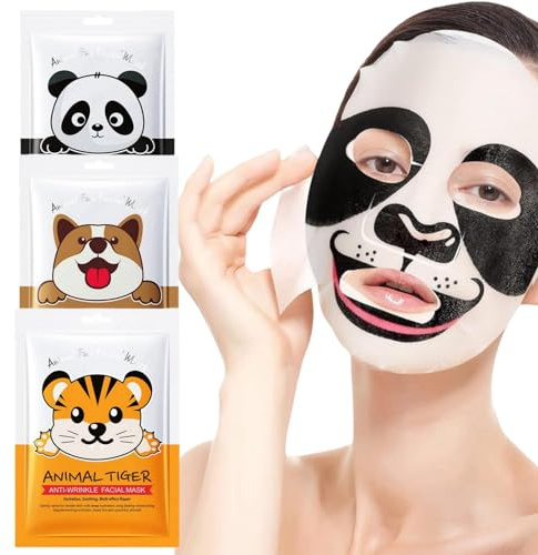 3Pcs Face Masks Skincare,Sheet Mask Set,Fun Animal Printed Sheet Face Mask,Hydrating & Nourishing Face Masks Beauty,Moisturising Face Masks,Hydrating Anti Aging Face Masks Set,Overnight Face Mask