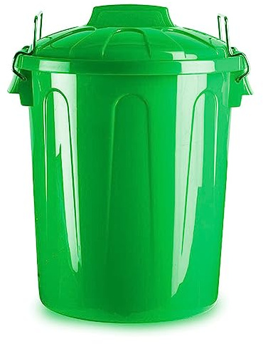 Tradineur - Cubo de basura de plástico - Incluye tapa y asas metalicas - Fabricado en España - Contenedor de residuos - Capacidad de 51 Litros - 54 x 44 x 44 cm - Color Verde.