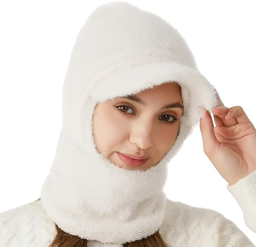 Rayson Wintermütze Damen Warme 3 in 1 Strickmütze Schal Set Dehnen Beanie mit Bommel für Outdoor-Sportarten