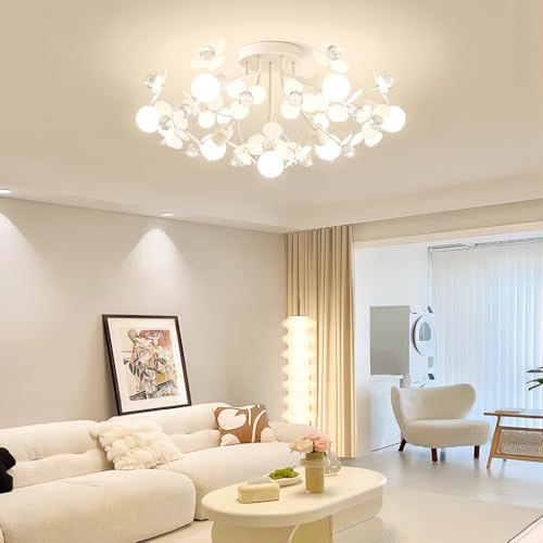 VTAMng Deckenlampe Retro Schlafzimmer E27 Kristallkugel Deckenleuchte Feuerwerk Löwenzahn Metall Sputnik Kronleuchter Mittelalterlich Weiße Blütenblätter Kreative Wohnzimmer Esszimmer Küche Flurbeleuc