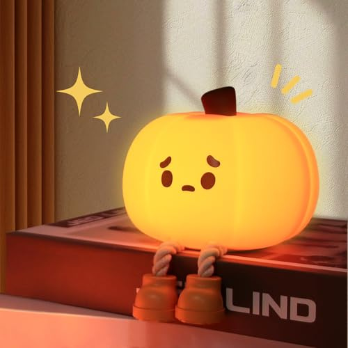 Kürbis-Silikon-Nachtlicht: 3-stufig dimmbare Helligkeit, wiederaufladbare, weich leuchtende Squishy Nachttischlampe, perfekte Kinderzimmer-Deko für Stillende, Kleinkinder, Babys, Kinderzimmer, Hallowe