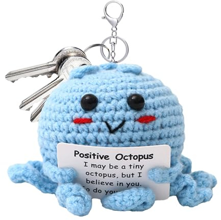 Positive mentale Oktopus-Puppe, gestrickte Oktopus-Puppe mit Ermutigungskarte, emotionale Unterstützung, Häkelpuppe für Freunde, Schreibtischdekoration