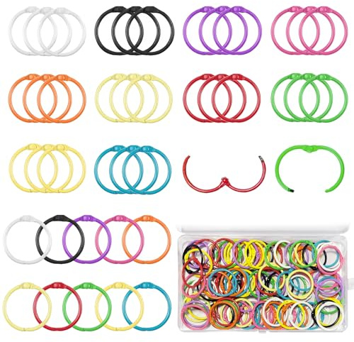 Buntes Binder Ringe Set, 100 Stück, 30 mm, 10 Farben, für Loseblatt | Zum Ordnen Und Verbinden von Papier, Fotos, Karten Und Anhängern, Geeignet für DIY-Notizbücher, Alben Und Musterkarten