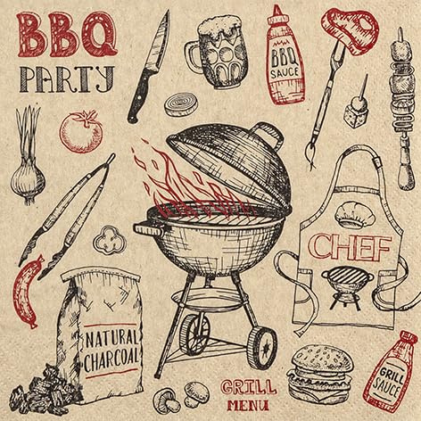 20 nachhaltige Servietten Essen Alles für den Grill als Tischdeko. Ökologische Papierservietten aus Recycling-Material 33x33cm