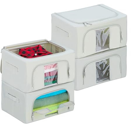 Relaxdays 4 Contenitori per Armadio con Cerniera, Organizer sotto Letto 22 l, Cambio Stagione Vestiti e Coperte, Grigio