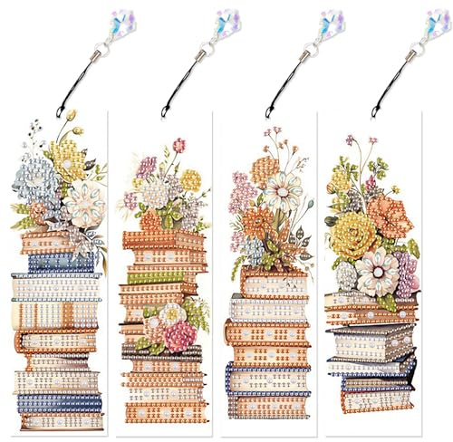 DCIDBEI 4 Pack Diamond Painting Lesezeichen Bunt Set Malen nach Zahlen Erwachsene Seite Markierungen Clip Bookmark Für Bücher Seitenmarkierungsclip Lesezeichen Lesen Zubehör (Buch Bücher)