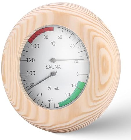 Sauna Thermometer Hygrometer: 2-in-1 Round Wooden Sauna Room Thermometer and Hygrometer High Accuracy Measuring Thermometer for Steam Room Sauna Room