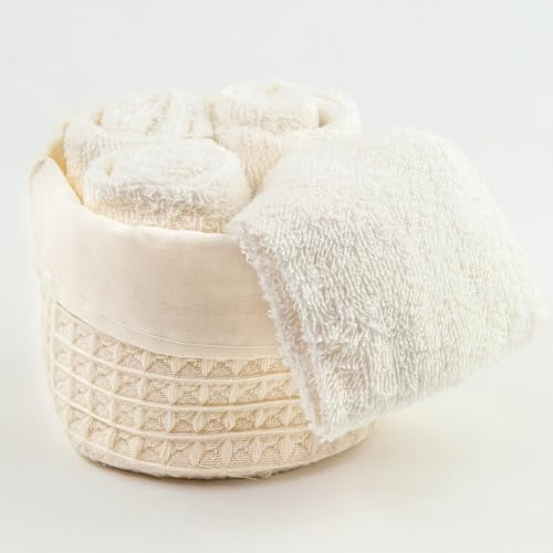 Generico Susanna Home Set 4 Lavettes 30 x 30 cm - Serviette d'invité en éponge de coton - Emballé dans un élégant panier en coton (BEIGE)