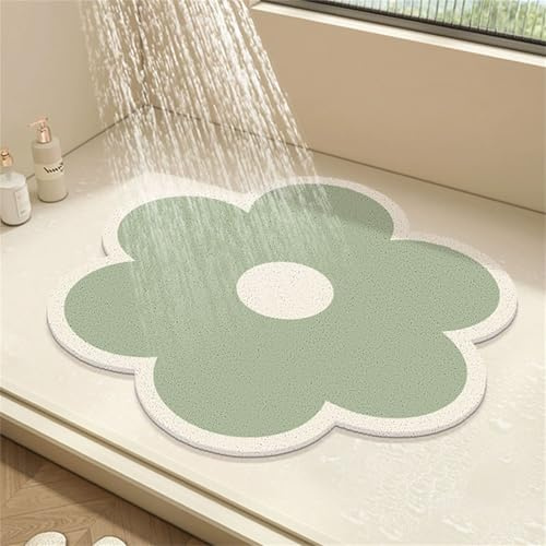 Surwin Duschmatte rutschfest PVC, Blume Blütenblatt Form Luffa Badematte Massage Duschmatten mit Ablaufloch, Weich Komfort Schnelltrocknend Badewannenmatte Antirutschmatte (Grün,50x50cm)