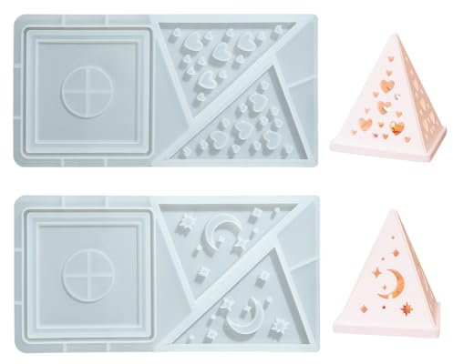 KitBeads Lot de 2 grands moules en silicone pyramide en forme de triangle étoile lune pour bougie chauffe-plat savon résine artisanat décoration de fête de mariage