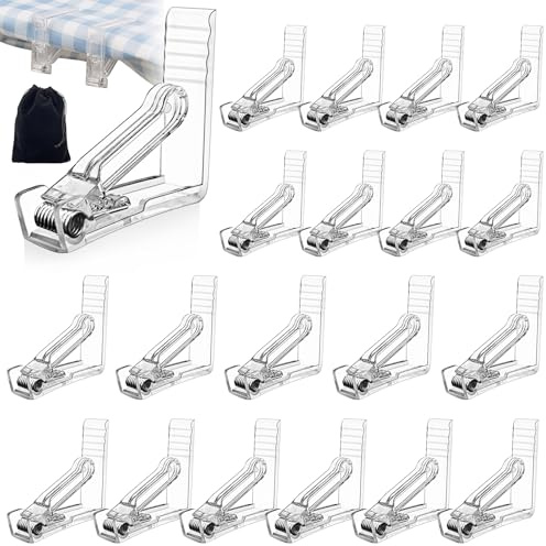 GZqiancang 20 Stück Frühling Tischdeckenklammern, Transparente Tischdeckenklammer mit 1 Stück Schwarze Aufbewahrungstasche für Picknicks, Partys, Hochzeiten, Abendessen