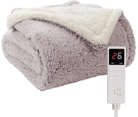 Manta térmica eléctrica 130 x 160 cm - Manta suave de piel Sherpa de doble cara con 9 niveles de calor y temporizador de 9 horas, uso individual - Gradiente rosa púrpura