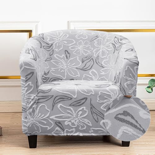 Highdi Copripoltrona 1 Posto Chesterfield Elasticizzato in Jacquard Grigio, Copri Poltrona da Cocktail con Braccioli Lavabile Antiscivolo per Bar Soggiorno Camera da Letto (Fiore Grigio 3)