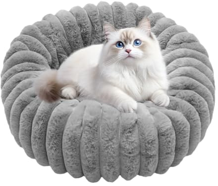 Toyhood Kleines Plüschbett für Hunde und Katzen, Waschbares Rundes Wärmbett für Haustiere, Katzenkissen, Hält Warm, Schlafkissen für Welpen und Kätzchen im Winter, für kleine Haustiere (Grau)