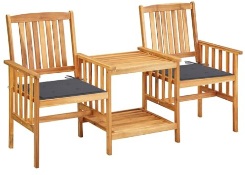 Qnhdfrt Gartenstühle mit Teetisch und Kissen aus Akazien Massivholz Bistro Set für Balkon und Terrasse 159 x 61 x 92 cm Anthrazit Polster