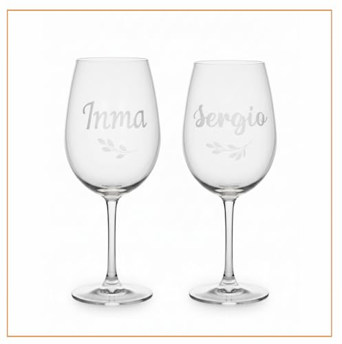 TOCAREGALAR Set Copas de cristal Personalizadas con abrebotellas en elegante estuche de bambú. Regalo único y original. Bodas y Aniversarios.