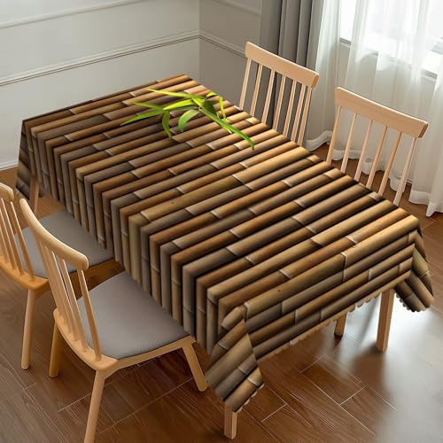 JRZHXYA Bamboo Print Tablecloth 54 x 72 Inch Zen Japanese Nature Brown Green Rectangular Washable Table Cover Rectangle Table Cloth for Party Picnic Dinner Decor