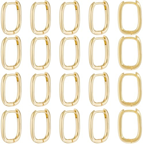 Beebeecraft 1 Boîte de 10 Paires Femmes Boucles d'oreilles Rectangulaires Cercle Laiton Plaqué Or 18K en Forme de U Mode Géométrique Ovale Épaisse Boucles d'oreilles Cercle pour Femmes Fête des Mères